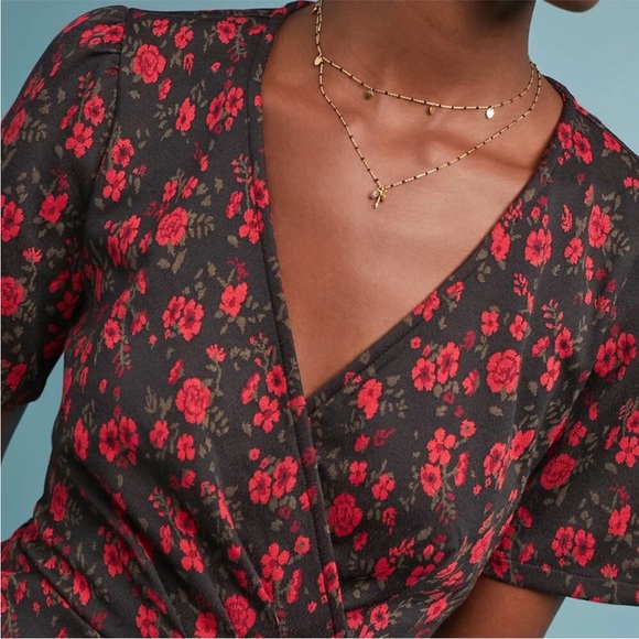 🌹 Anthropologie Meadow Rue Peplum Floral Wrap Cottagecore Blouse Large - Picture 4 of 8